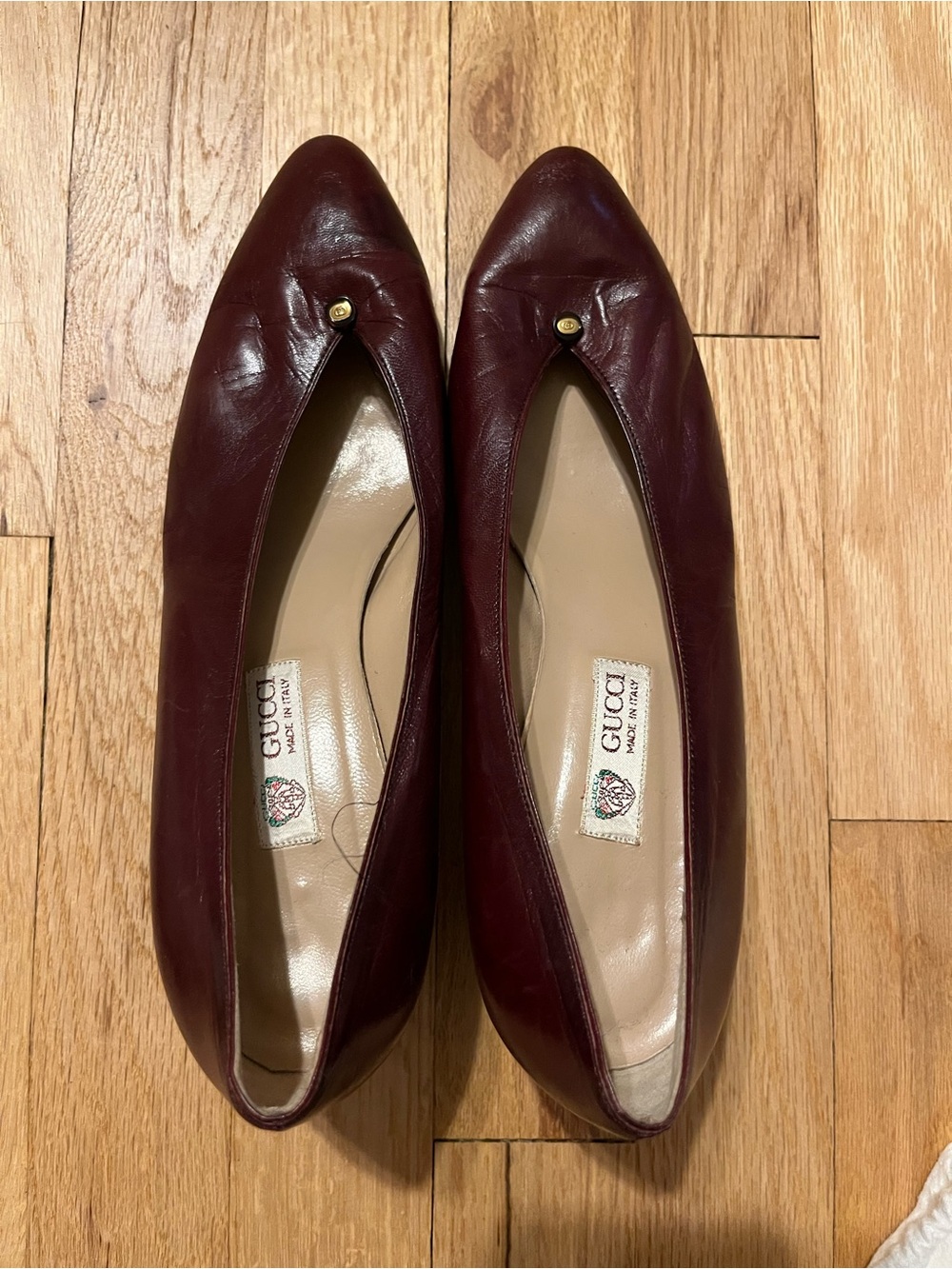 Gucci Wine Red Leather Kitten Heel Pumps